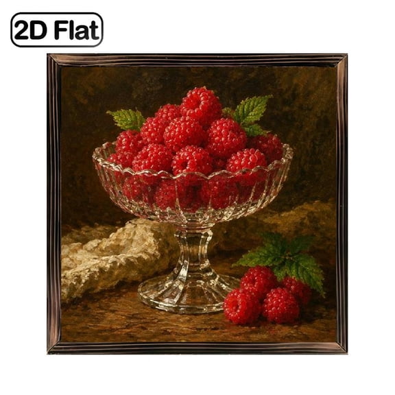 1 Piece Art Decor, Framed Wood Board Painting, 8x8 Inch, 2D Flat Theme with Raspberry Fruit Still Life Oil Style Pattern, Can Be Desktop Ornament, Indoor Wall Decor Aesthetic