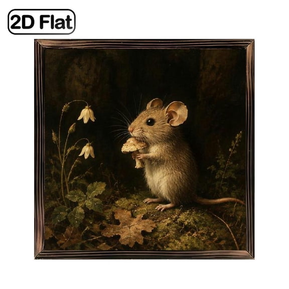 1 Piece of Art Decoration, Framed Wooden Board Painting, 8*8inch, Cute Little Mouse Holding Mushroom Animal Theme Pattern, Can Be Used as a Desktop Ornament