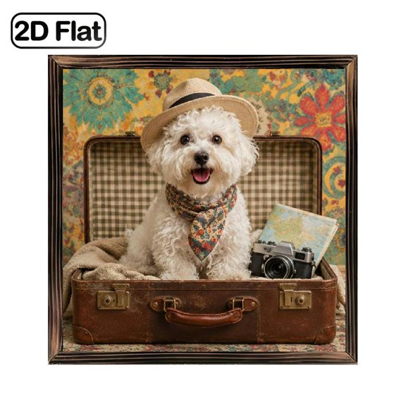 1 Piece of Art Decoration, Framed Wooden Board Painting, 8*8inch, Cute Travel Puppy Dog with Hat and Camera Pattern, Can Be Used as a Desktop Ornament, Indoor Wall Decoration Aesthetics