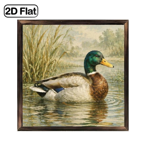 1 Piece of Art Decoration, Framed Wooden Board Painting, 8*8inch, Vintage Mallard Duck Watercolor Wildlife Nature Landscape Pattern, Can Be Used as a Desktop Ornament
