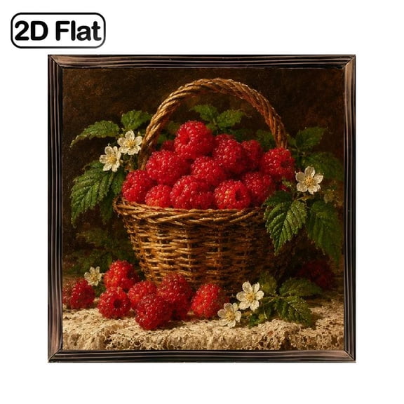 1 Piece of Art Decoration, Framed Wooden Board Painting, 8*8inch, Vintage Raspberry Basket Still Life Fruit Pattern, Can Be Used as a Desktop Ornament, Indoor Wall Decoration Aesthetics