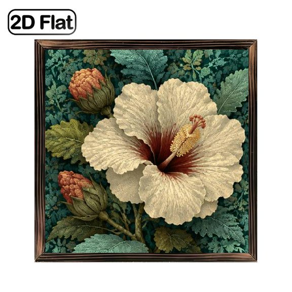 1 Piece of Art Decoration, Framed Wooden Board Painting, 8*8inch, White Hibiscus Flower Botanical Pattern, Can Be Used as a Desktop Ornament, Indoor Wall Decoration Aesthetics