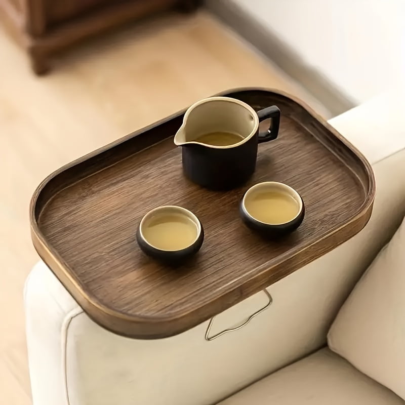 1-Piece Bamboo Sofa Armrest Tray Table with Non-Slip Pads \u0026 Adjustable Clamp - Fits Most Standard Couches, Foldable Couch Tray for Breakfast, Snacks - Portable Sofa Side Table Accessory