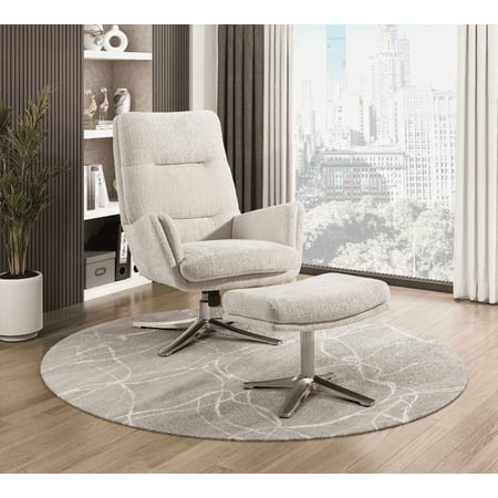 1-Piece Beige Chenille Upholstered Swivel Accent Chair with Silver Finish Metal Base - Stylish Furniture