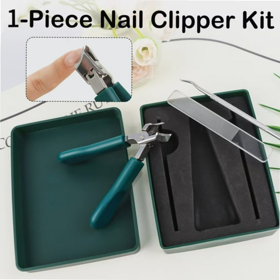 1-Piece Beveled Edge Nail Clipper Set, Wide Jaw Opening Anti-Splash Slanted Nail Clipper for Thick and Ingrown Nails, Long Handle Nail Clipper Kit with Nail File for Deep Nail Care