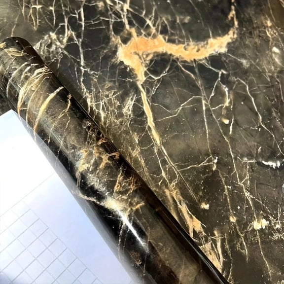 1 Piece Black Marble Patterned Wall Background Wall Stickers Oil and Dirt Resistant Furniture Renovation Self-adhesive Wallpaper