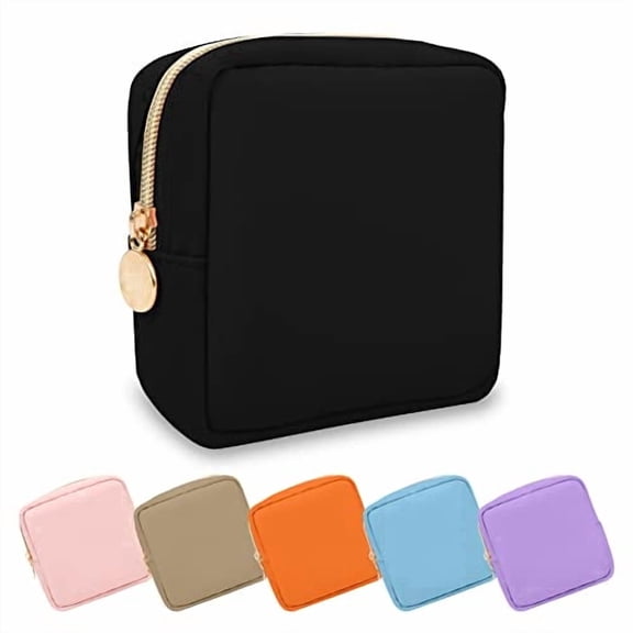1 Piece Black Waterproof Nylon Zipper Makeup Pouch, Mini Travel Cosmetic Storage Bag