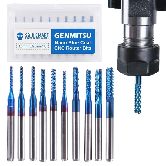 1-Piece Blue Coated Carbide End Mill Set, CNC Router Bits 1.5–3.175mm with 1/8" Shank, Precision Milling and Engraving Tools for Wood, Plastic, PCB, and Aluminum, Metal, By Harlik