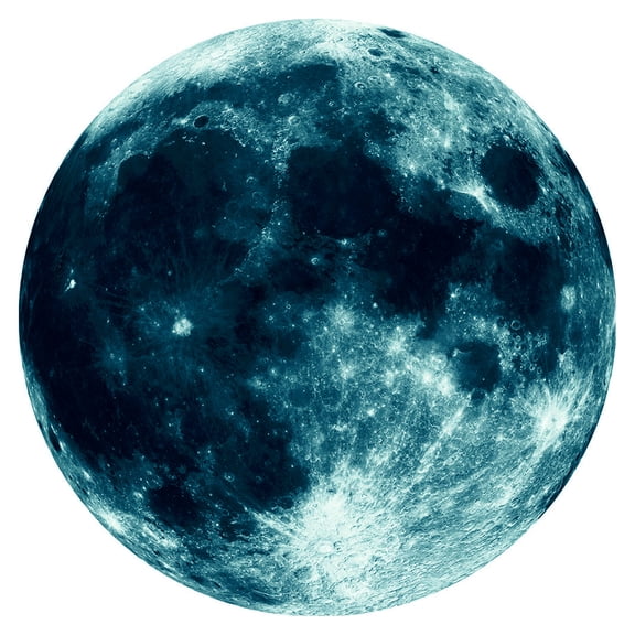 1 Piece Blue Glow In The Dark Lunar Moon Wall Decal - 30 Inch Large Size Glow-In-The-Dark Luminous Lunar Shape Design - For ' Bedrooms, Nursery, Living Rooms, Home Decor,