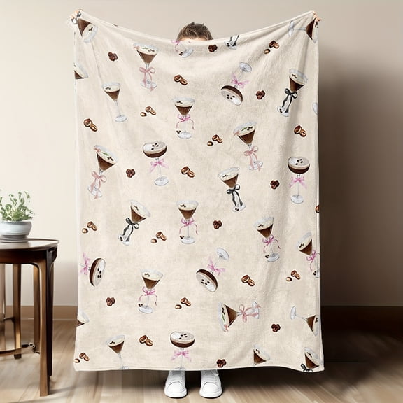 1 Piece Bowknot Flannel Blanket Gift, Birthday Flannel Blanket, Brown Martini Cocktail Party Decoration, Ladies Bachelorette Bar Party Bride Gift