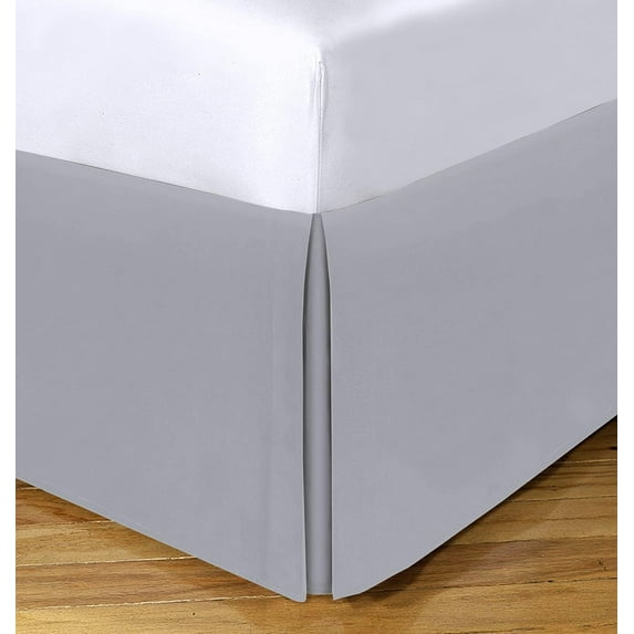 1 Piece Box Pleated with Split Corners 100% Egyptian Cotton Bed Skirt 1000 Thread Count 12" Inch Drop Easy Fit Luxury Bedding Collection Olympic Queen Size (66"X80") - Silver Solid