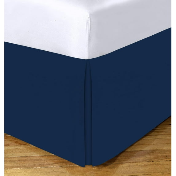 1 Piece Box Pleated with Split Corners 100% Egyptian Cotton Bed Skirt 1000 Thread Count 12" Inch Drop Easy Fit Luxury Bedding Collection Queen Size (60"X80") - Navy Blue Solid
