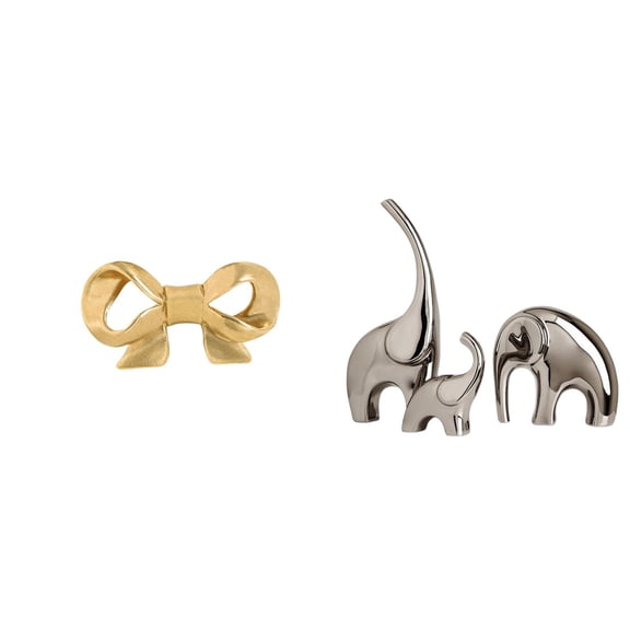 1 Piece Brass Bowknot Cabinet Pull Elephant Statue Ceramic Accent for Bathroom Family Cupboard Shelf TV Stand Decoration