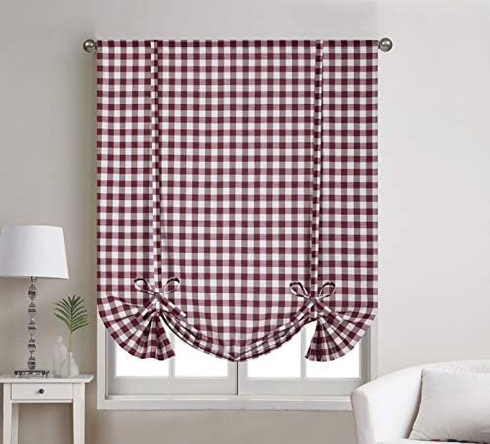 Burgundy and White Cotton Polyester Light Filtering Window Panel