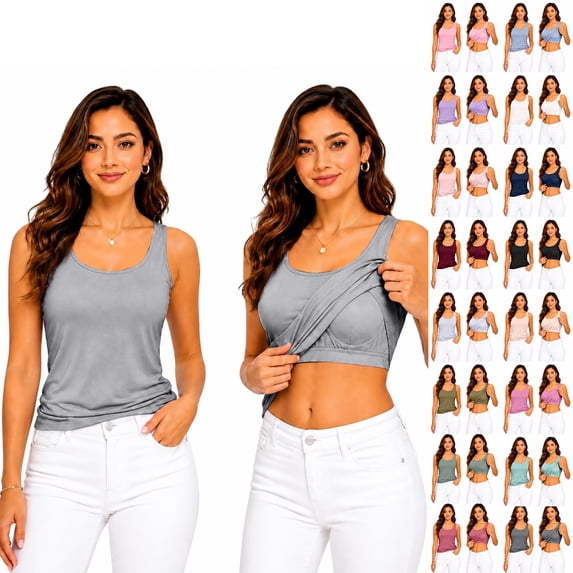 1 Piece Built-in Bra Tank Top for Women, Seamless Scoop Neck Cami with Fixed Padding for Sleep & Daily Layering Army Green L