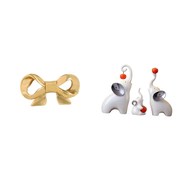 1 Piece Cabinet Pull Brass Bowknot Elephant Sculpture Durable Ceramic Material for Wardrobe Drawer Living Room Bedroom