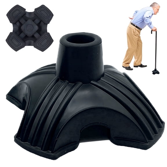 4-Prong Quad Cane Tip Replacement, Self-Standing Cane Base with Non-Slip Rubber Foot, Black