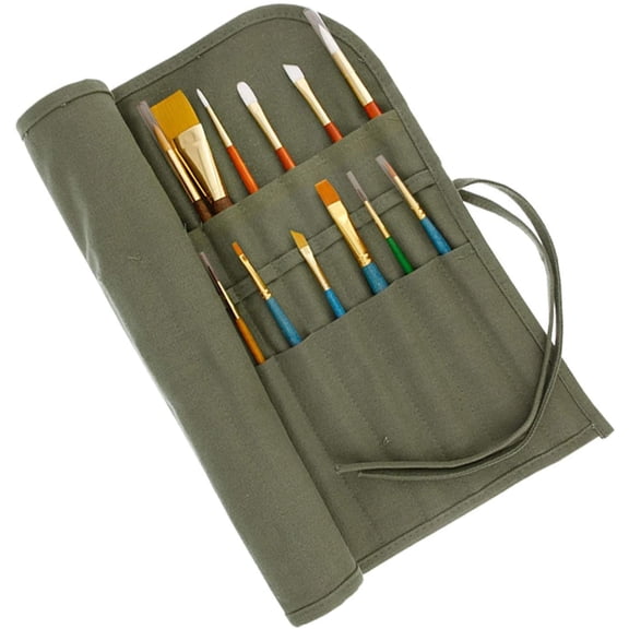 1 Piece Canvas Art Paint Brush Holder Roll Up Case 24 Slot Storage Organizer Pouch Army Green