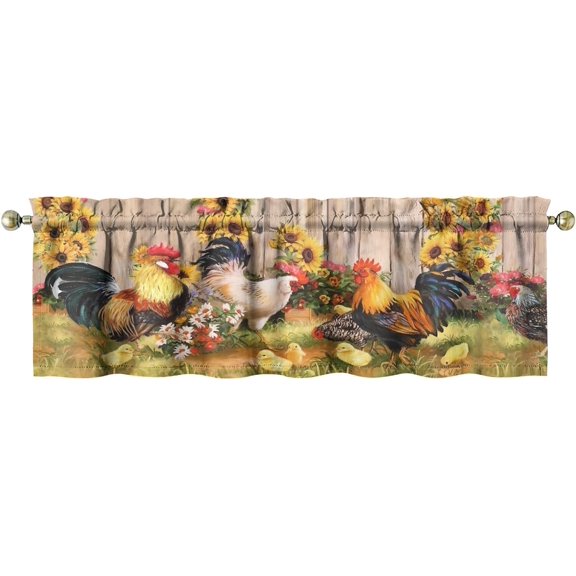 1 Piece Chicken Kitchen Curtains and Valances Set for Windows Rooster Kitchen Window Curtains Over Sink Decor 18x54 in