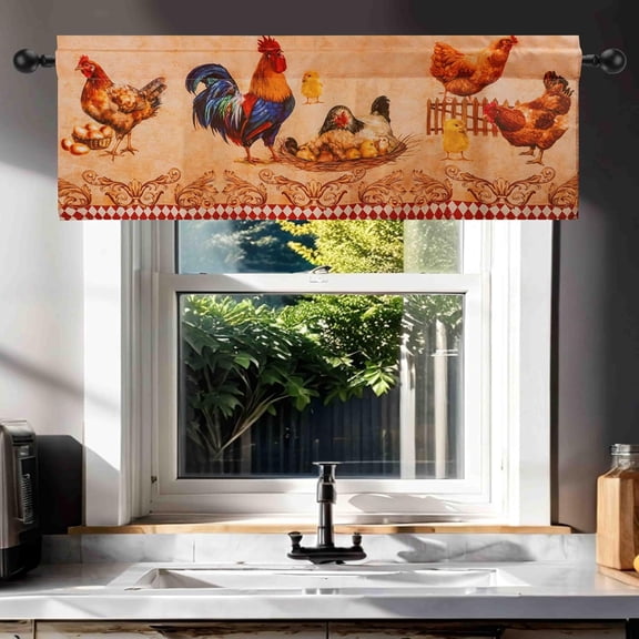 1 Piece Chicken Kitchen Curtains and Valances Set for Windows Rooster Kitchen Window Curtains Over Sink Decor 18x54 in