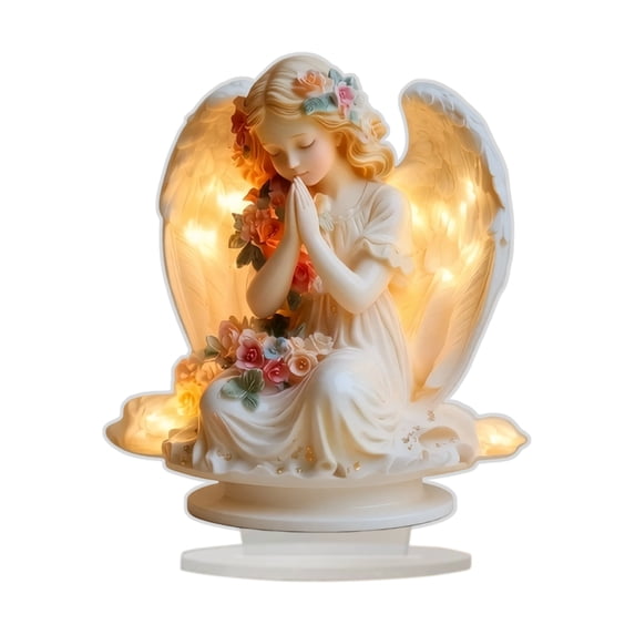 1 Piece Christmas Decor Acrylic Angel Tabletop Stand Lighted Christmas Decorations for Home Spiritual Accent for Holiday Desk Shelf Display Christmas Table Decor for Indoor Family