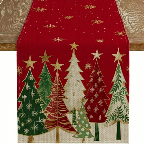 1 Piece Christmas Table Runner - Rectangular Holiday Table Decoration, Red Christmas Tree Design, Suitable for Holiday Dining
