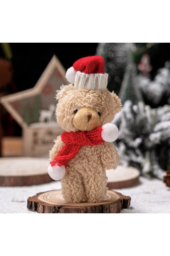 1 Piece Christmas mini Teddy Bear Stuffed Animals Toys, Teddy Bear Plush Toy with Scarf and Red Hat, Xmas Gifts or Birthday 6.3x2.76 Inch Multicolor