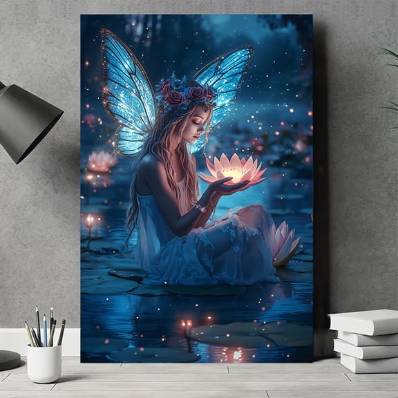 1 Piece, Classic Style Canvas Wall Art, Charming Fairy and Firefly Light, Frameless Decorative Painting, Suitable for Living Room, Bedroom, Home, Hotel, Cafe, Office