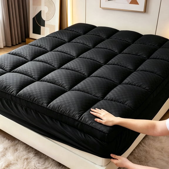 1-Piece Cool & Comfortable Mattress Protector, All-Season Cooling & Breathable Quiet Anti-Slip, Quilted Fitted Mattress Cover, Deep Pocket Heightened Design（black,Twin)