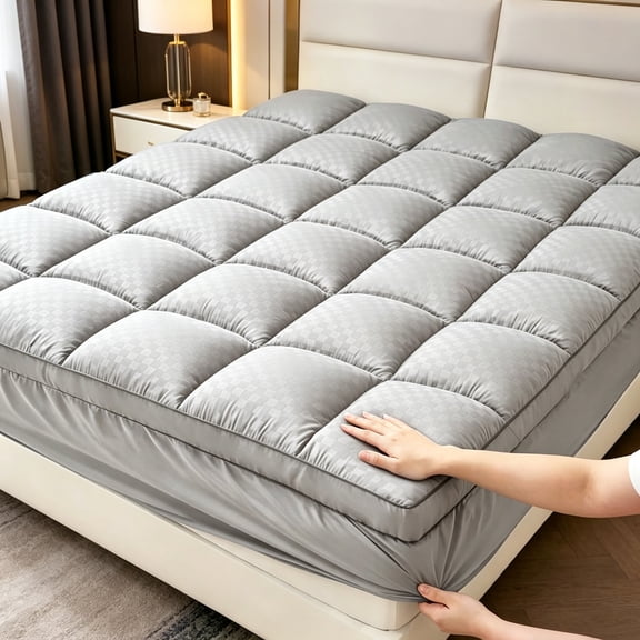 1-Piece Cool & Comfortable Mattress Protector, All-Season Cooling & Breathable Quiet Anti-Slip, Quilted Fitted Mattress Cover, Deep Pocket Heightened Design(Grey,Twin)