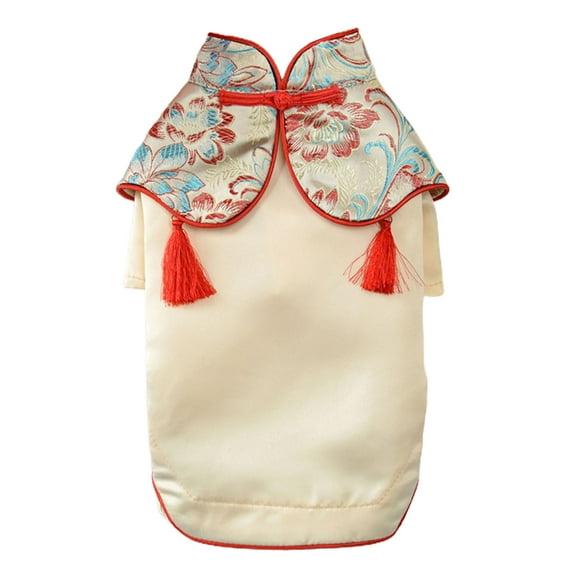 1 Piece Cotton Dog Cheongsam with Tassel Decor | Chinese Style Puppy Skirt - Fashionable Spring/Summer Wear