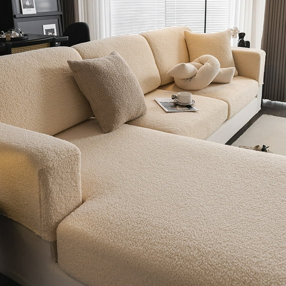 1 Piece Couch Cushion Covers for Sectional Sofa, Stretch Soft Sofa Slipcovers Washable Wear-Resistant Universal Furniture Protector with Elastic Bottom Beige-Back Cover L