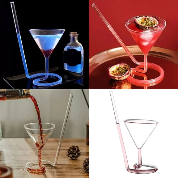 1-Piece Creative Spiral Cocktail Glass 8oz, Unique Self-Filling Stem Wine Glass for Home Bar Party, Mesmerizing Effect, Conversation Starter Gift for Adults, Clear, By Harlik