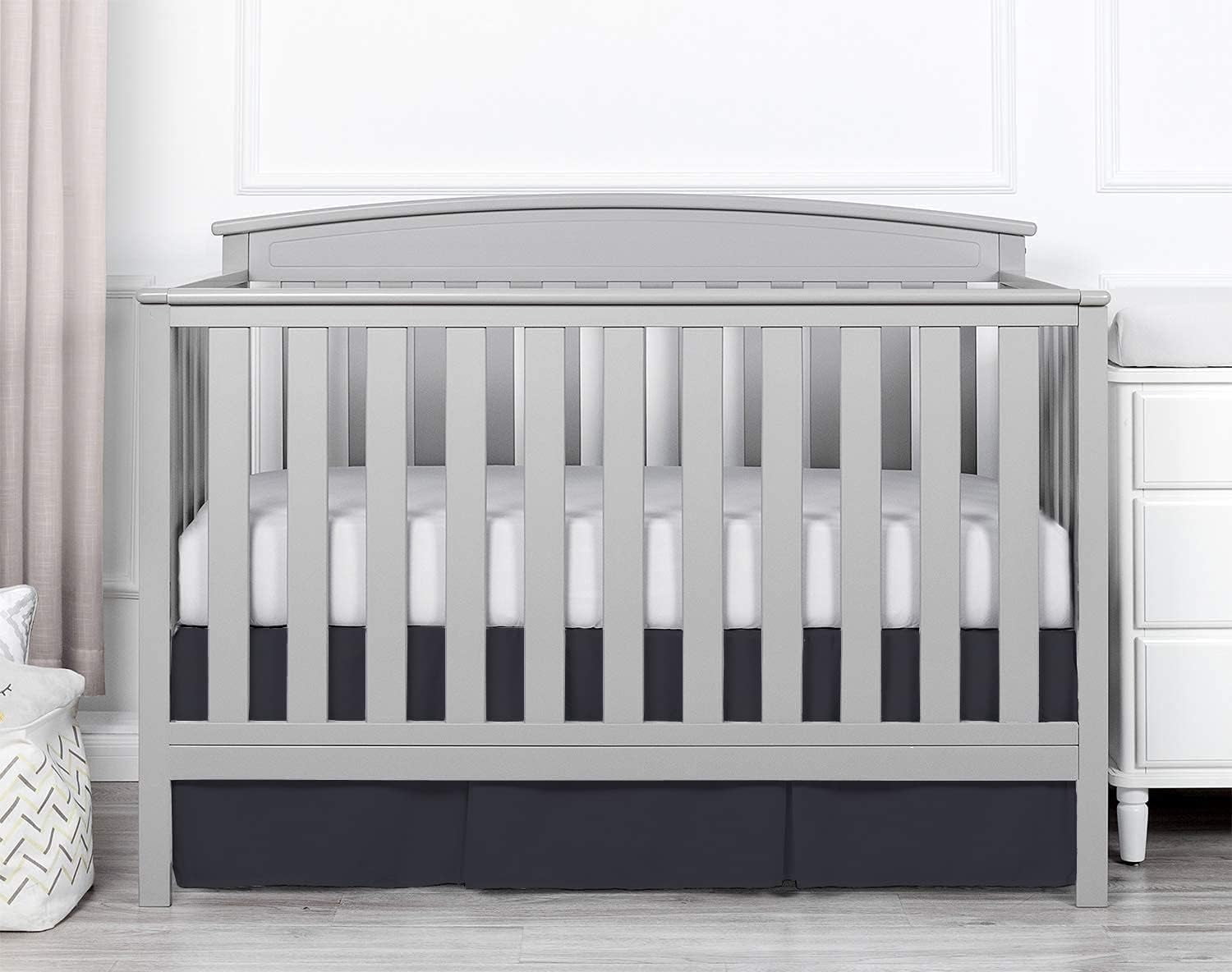 1 Piece Crib Pleated 100% Egyptian Cotton 800 Thread Count Bedskirt for Baby Boys Girls Crib Pleated Toddler (28” x 52” x 14’’) Bed Skirt - Black Solid