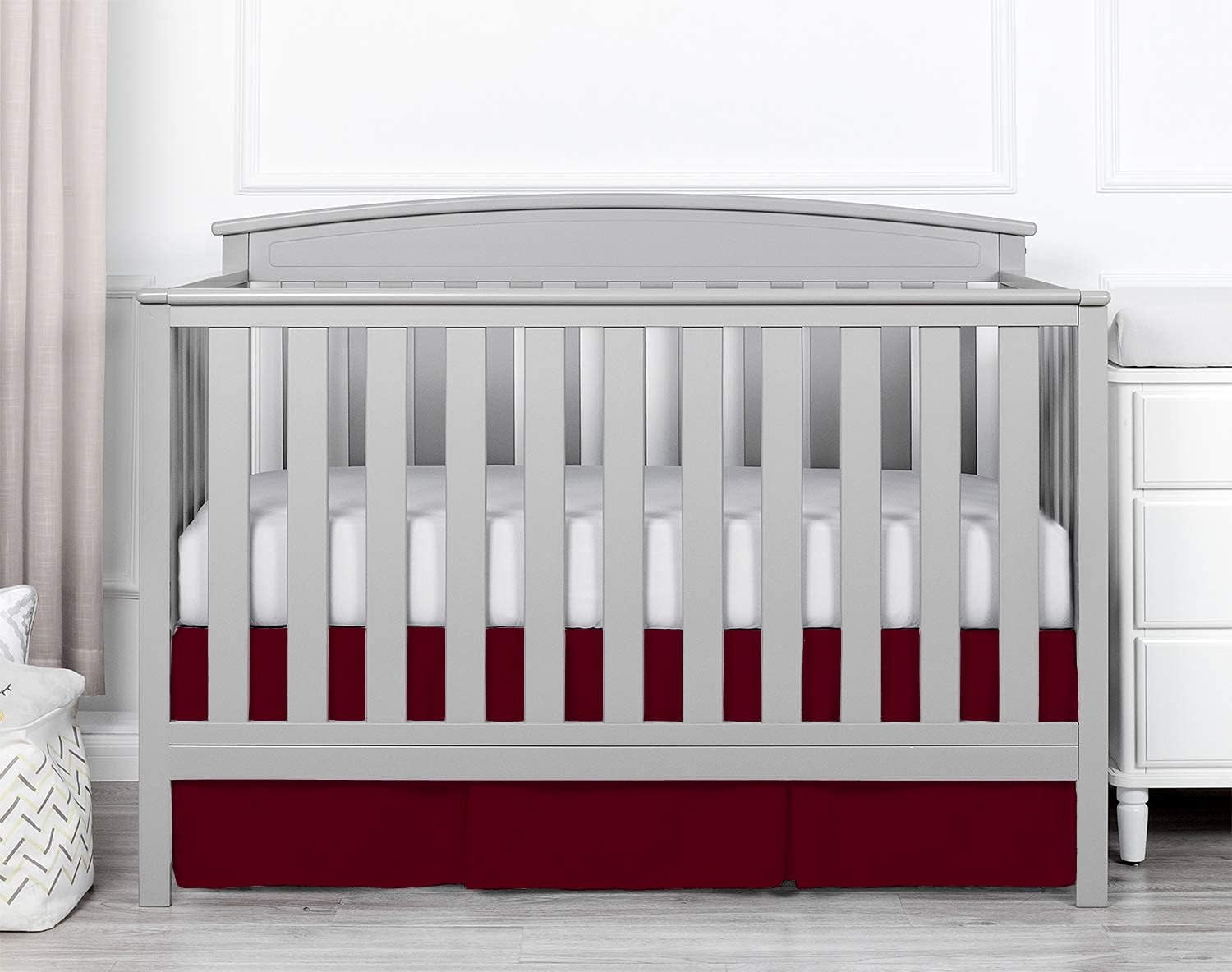 1 Piece Crib Pleated 100% Egyptian Cotton 800 Thread Count Bedskirt for Baby Boys Girls Crib Pleated Toddler (28” x 52” x 14’’) Bed Skirt - Burgundy Solid