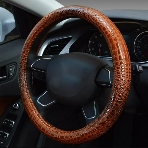 1 Piece Crocodile Pattern Microfiber Leather Steering Wheel Cover Four Seasons Universal 15 Inch Car Handle Cover