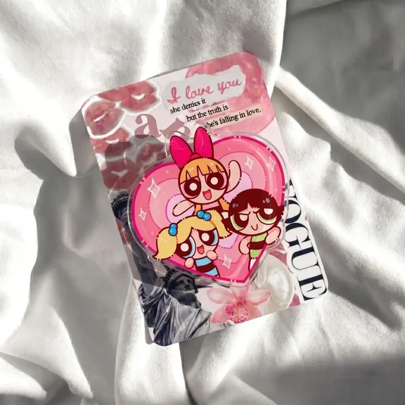 1 Piece Cute Pink Heart Cartoon Girls Phone Grip| Y2K Aesthetic Power Trio Phone Stand| Sparkly Girly Superhero Cell Phone Holder| Trendy Expanding Finger Grip Loop Gift for Her