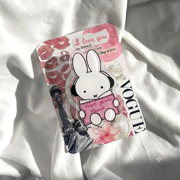 1 Piece Cute White Bunny Phone Grip, Acrylic Rabbit Phone Holder Stand, Hot Girls Read Bookish Design, Kawaii Reader Gift for Women, Students and Friends