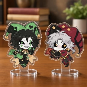 1 Piece Dark Circus Acrylic Stand, Jester Clown Chibi Standee, Little H & Little P Tabletop Figure, Gothic Anime Merch, Kawaii Goth Desk Accessory
