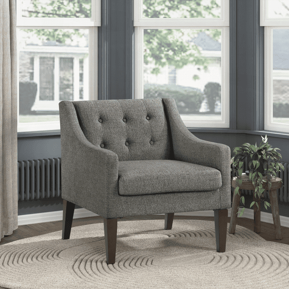 1-Piece Dark Gray Button-Tufted Fabric Accent Chair with Solid Wood Frame