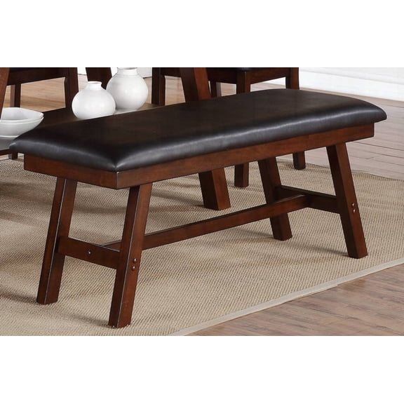1-Piece Dark Walnut Wood Framed Dining Bench with Dark Chocolate Faux Leather Seat