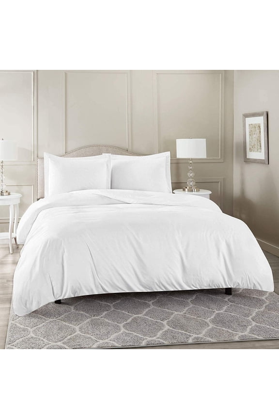 1 Piece Duvet Cover (116" x 98") 100% Egyptian Cotton 600 Thread Count with Zipper Closure & Corner Ties Ultra Soft & Easy Care Bedding (Super King,) White Solid
