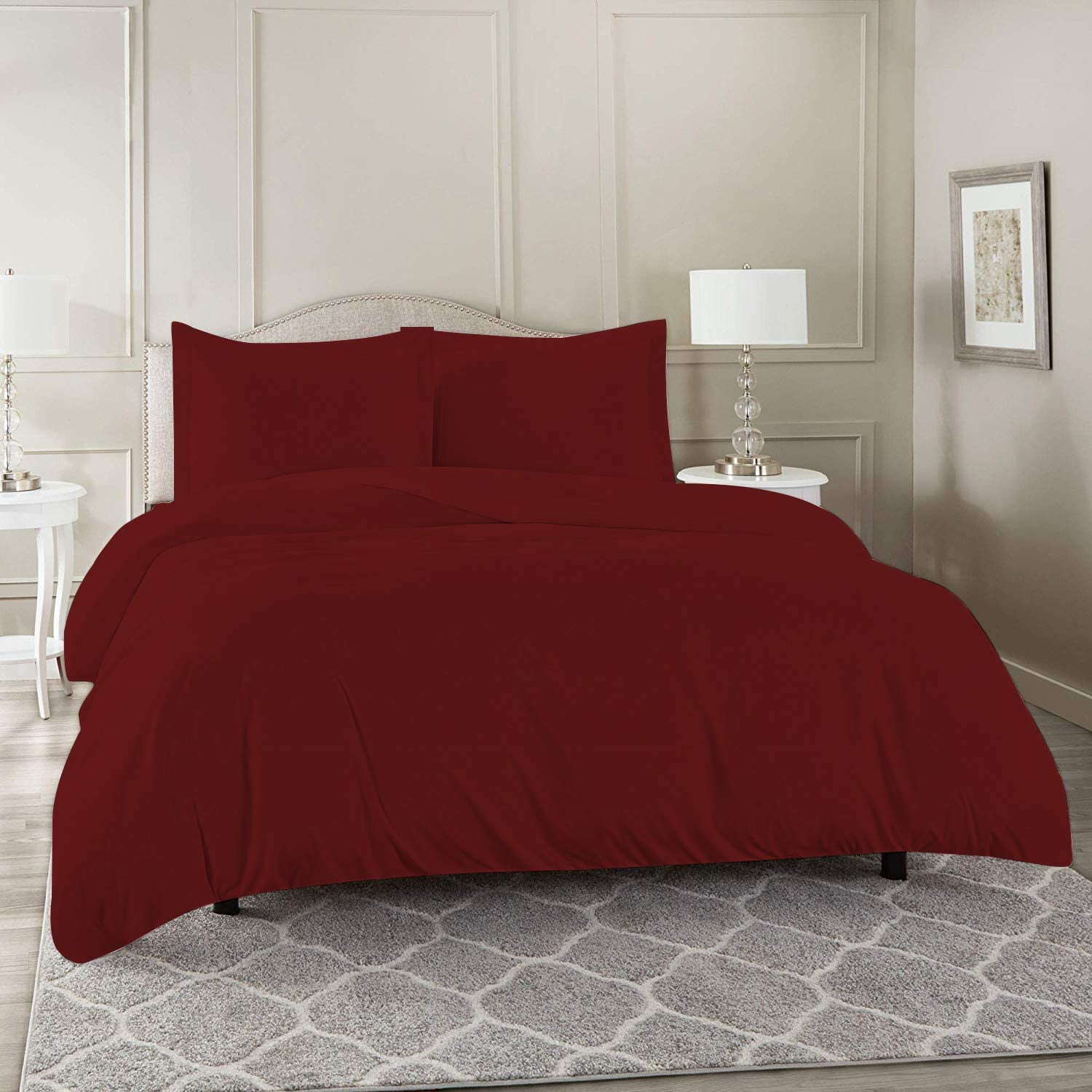 1 Piece Duvet Cover (120" x 98") 100% Egyptian Cotton 600 Thread Count with Zipper Closure & Corner Ties Ultra Soft & Easy Care Bedding (Oversized Super King,) Burgundy Solid