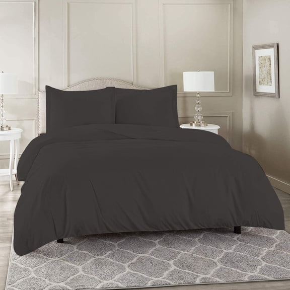 1 Piece Duvet Cover (90" x 90") 100% Egyptian Cotton 600 Thread Count with Zipper Closure & Corner Ties Ultra Soft & Easy Care Bedding (Queen/Full,) Dark Grey Solid