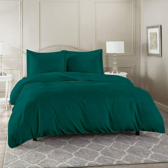 1 Piece Duvet Cover (90" x 90") 100% Egyptian Cotton 600 Thread Count with Zipper Closure & Corner Ties Ultra Soft & Easy Care Bedding (Queen/Full,) Teal Solid
