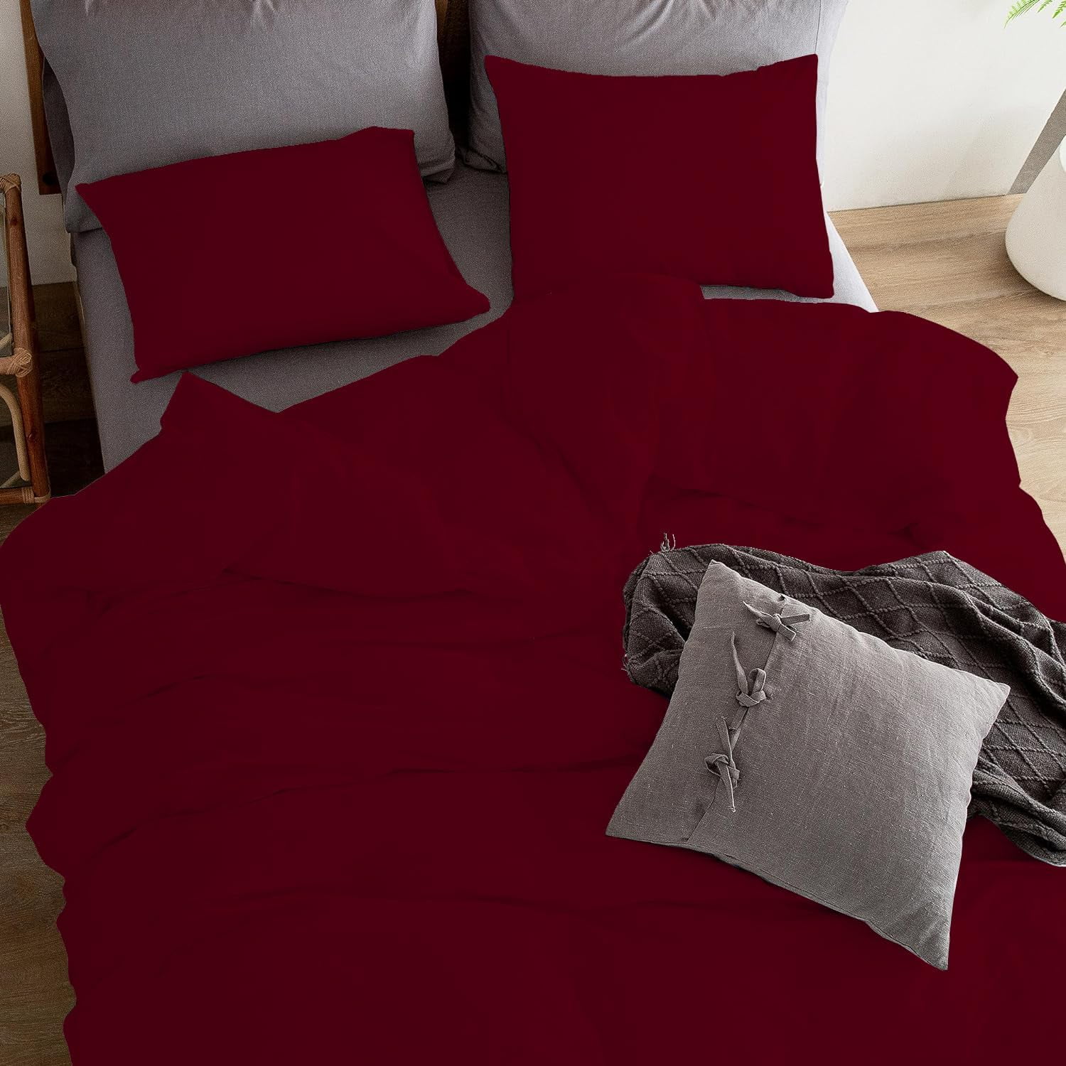 1 Piece Duvet Cover Luxury 800 Thread Count 100% Egyptian Cotton Oversized Queen (98"x98") Inch Duvet Cover with Zipper Closure & Corner Ties - Burgundy Solid