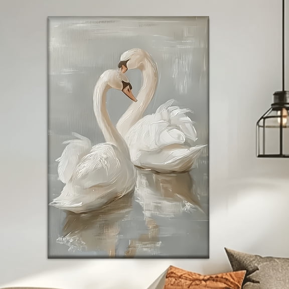 1 Piece Elegant Swan Couple Canvas Art - Frameless Canvas Painting, Heart-shaped Swan Head in Tranquil Lake Scenery, Suitable for Living Room, Office, Cafe, Bar Decoration