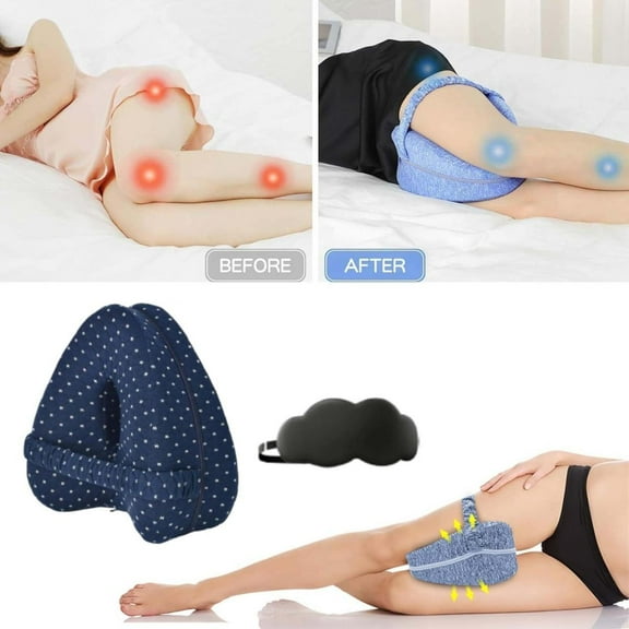 1 Piece Of Ergonomic Knee Pillow For Side Sleepers - Pelvic Alignment And Hip Joint Decompression, Equipped With 1 Piece Of Black Eye Mask, Navy Blue And White Polka Dot Design, Comfortable Sleeping