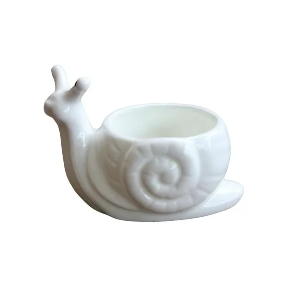 1 Piece Of European-Style Creative Snail Ceramic Flower Pot, White, Simple And Cute Animal Flower Pot - With Drainage Holes, Suitable For Indoor And Outdoor Use, Ideal For Growing Succulents