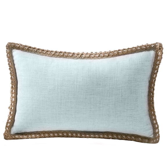 1 Piece Farmhouse Ornament Embrace Pillowcase Burlap Linen Trim Custom Edged Outdoor Pillow 12x 20" - Mint Green
